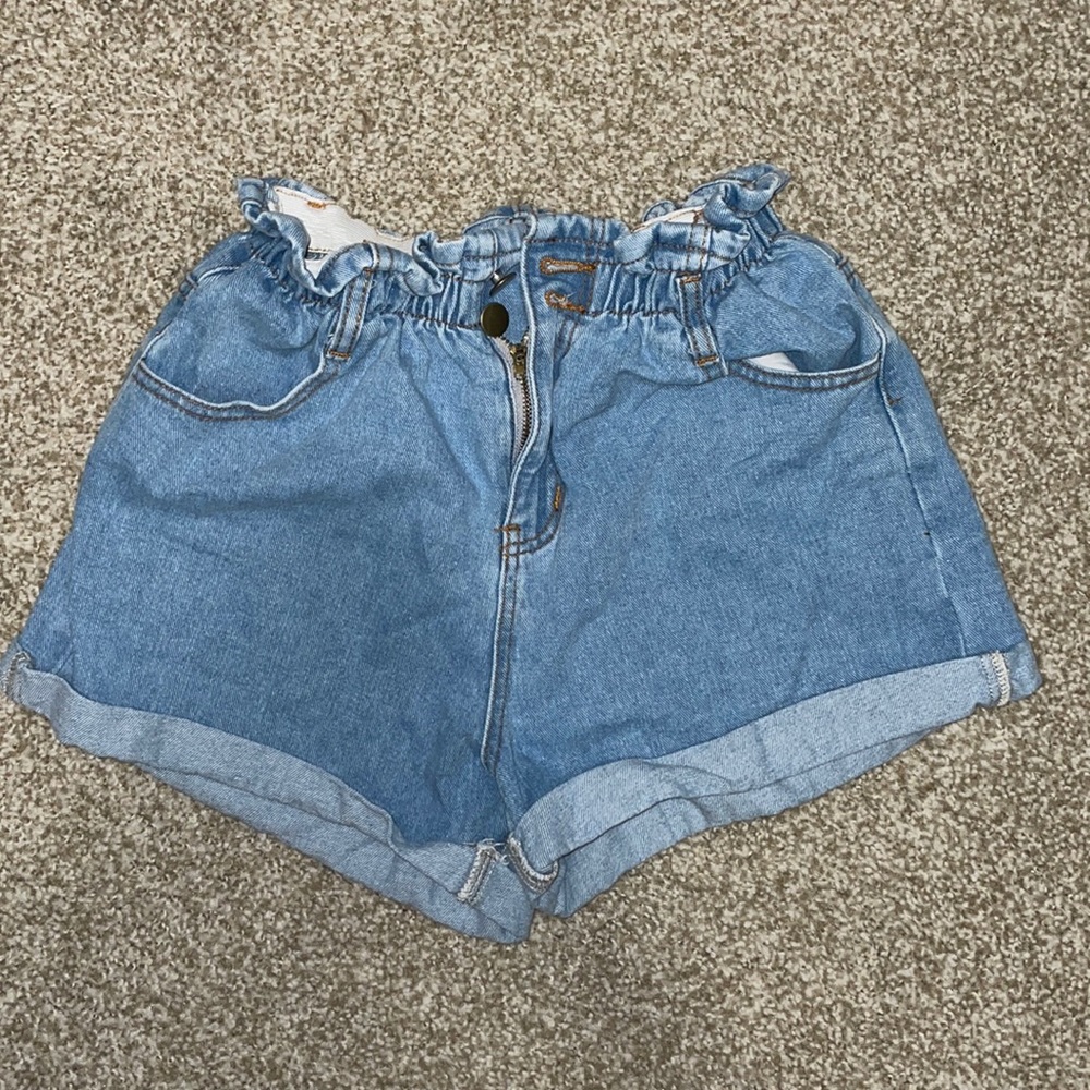 Denim paper bag shorts high waisted